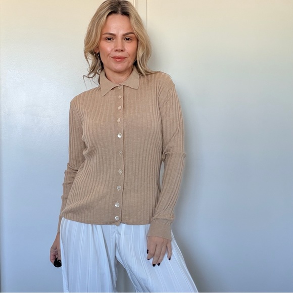 Almina Concept Tops - Almina Concept High Neck Button Up Long Sleeve